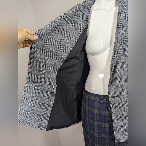 H&M Gray Plaid Double Breasted Blazer Size 6 Oversized Checkered Jacket - Picture 6 of 8